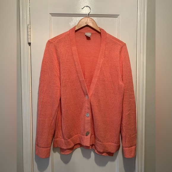 Chicos Linen/Cotton Button-Up Cardigan Sweater size L in Sienna Rose - Picture 3 of 16